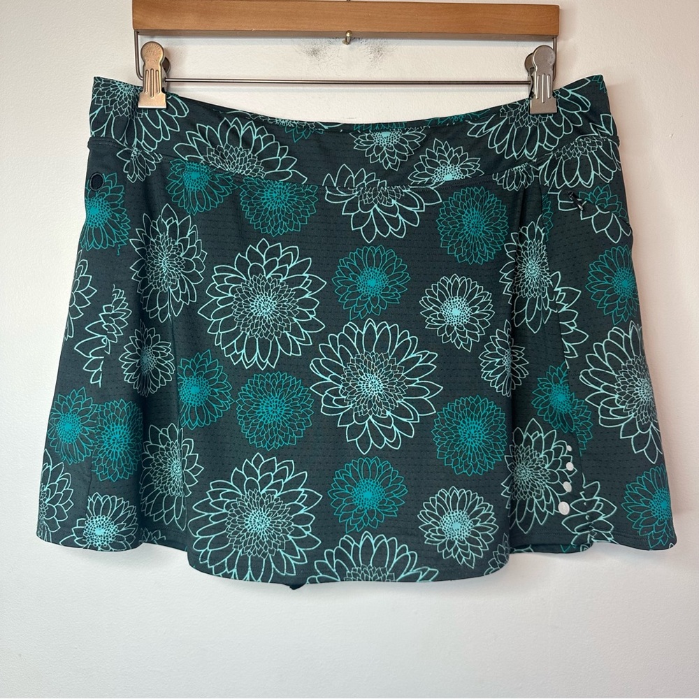 LL Bean Women’s Performance Golf Skirt Skort UPF 50 L Large Blue Gray Floral